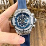 Best Quality Hublot Big Bang Unico Sapphire Iced Out Watches Blue Rubber Strap